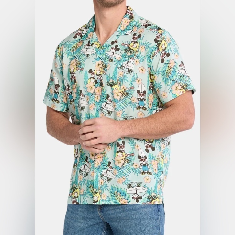 Mickey Mouse Men's Print Button Up Shirt with Short Sleeves, Sizes XXL NEW